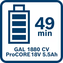  Akumulatorska baterija ProCORE18V 5.5Ah se povsem napolni v 49 minutah z GAL1880 CV