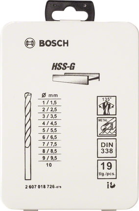 مجموعة مثقاب المعادن HSS-G من Bosch مكونة من 19 قطعة بقياس 1-10 مم.