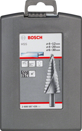 مجموعة مثقاب Bosch ثلاثية القطع من الفولاذ عالي السرعة (HSS) بأحجام 4-12/4-20/6-30 مم.