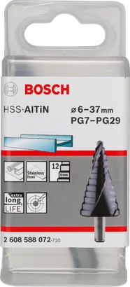 مثقاب متدرج من Bosch HSS-AlTiN مقاس 6–37 مم.