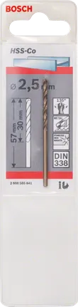 مثقاب معدني Bosch HSS-Co مقاس 2.5 مم DIN 338.