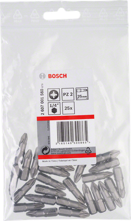 رؤوس مفكات براغي Bosch PZ2 مقاس 25 مم، عبوة من 25 قطعة.