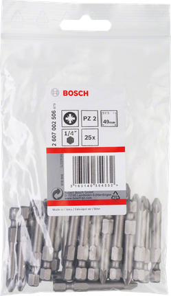 مجموعة رؤوس مفكات براغي Bosch PZ2 مكونة من 25 قطعة بقياس 49 مم.