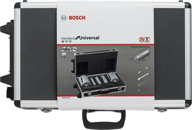 مجموعة قواطع الماس الجافة المكونة من 5 قطع من Bosch في العلبة.