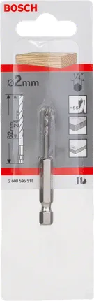 مثقاب Bosch براد بقطر 2 مم وساق سداسية 1/4 بوصة.