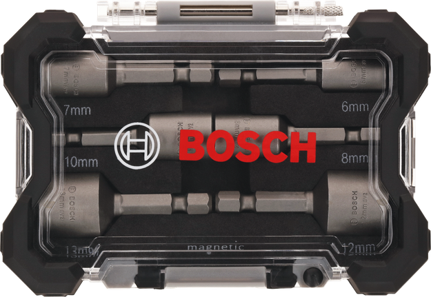 مجموعة مفاتيح ربط الصواميل المغناطيسية من Bosch في علبة واقية.