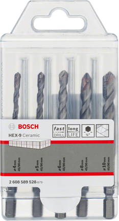 مجموعة رؤوس حفر البلاط الخزفية Bosch HEX-9 المكونة من 5 قطع.