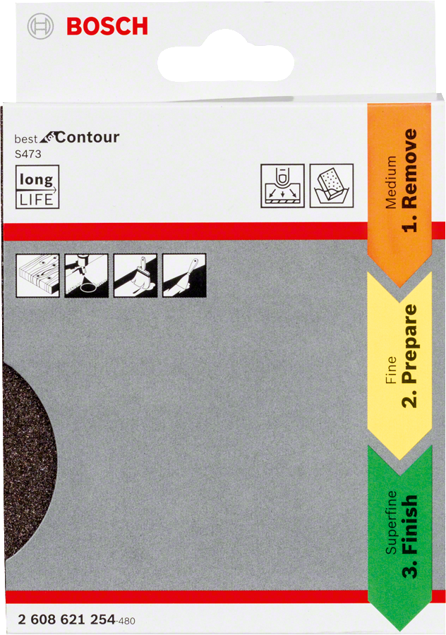 أوراق الصنفرة Bosch Contour S473 للإزالة والتحضير والتشطيب.