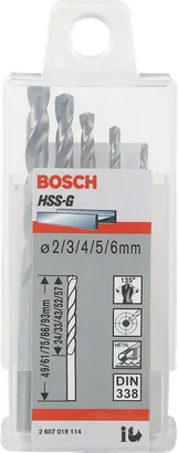 مجموعة مثقاب معدنية HSS-G من Bosch، مكونة من 5 قطع، بقياس 2-6 مم.