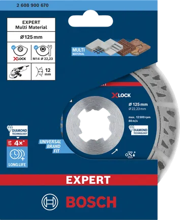 قرص قطع الماس Bosch EXPERT MultiMaterial X-LOCK مقاس 125×22.23×2.4×12 مم.