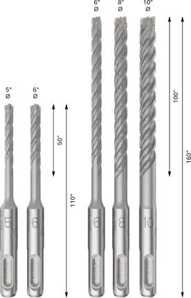 مجموعة رؤوس مثقاب المطرقة Bosch SDS plus-5X، 5 قطع بأحجام متنوعة.