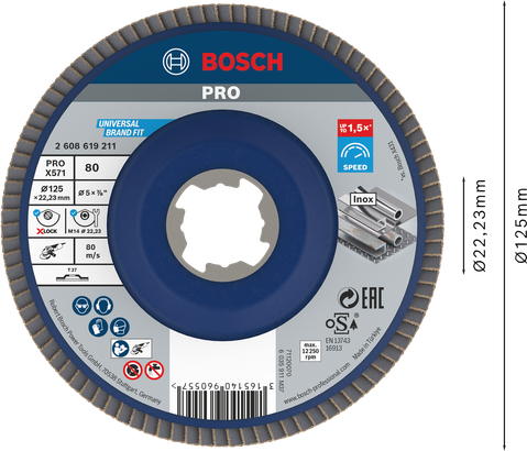 قرص رفرف Bosch PRO X571 مقاس 125 مم G80 X-Lock للمعادن.