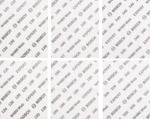 مجموعة أوراق الصنفرة Bosch EXPERT W480 ذات الحبيبات المتنوعة.