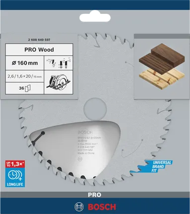 شفرة المنشار الدائري Bosch PRO Wood مقاس 160 ملم.