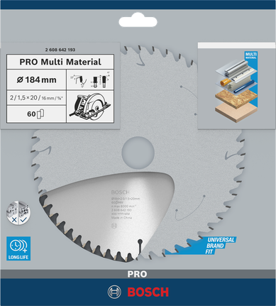 شفرة المنشار الدائري Bosch PRO Multi Material مقاس 184 مم.