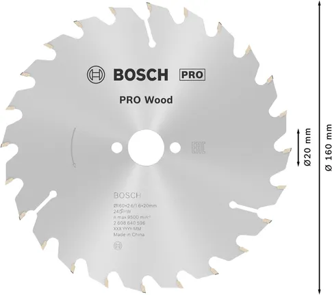 شفرة المنشار الدائري Bosch PRO Wood مقاس 160 مم T24 للخشب.
