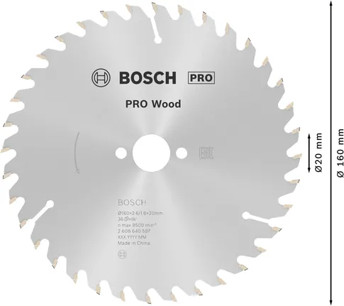 شفرة منشار دائري Bosch PRO Wood، 160 مم، 36 سنًا.