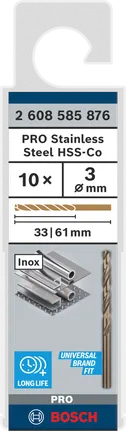 مجموعة مثقاب Bosch PRO من الفولاذ المقاوم للصدأ HSS-Co مقاس 3 مم.