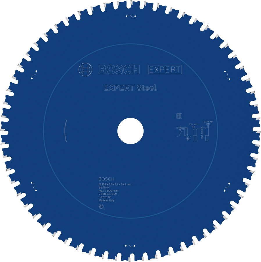 شفرة المنشار الدائرية Bosch EXPERT المصنوعة من الفولاذ تحتوي على 60 سنًا.