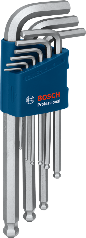 مجموعة مفاتيح ألين سداسية من Bosch مكونة من 9 قطع من النوع S2 في حامل أزرق.