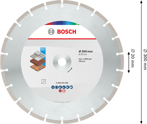 قرص قطع الماس متعدد المواد من Bosch 300 مم لمواد متنوعة.