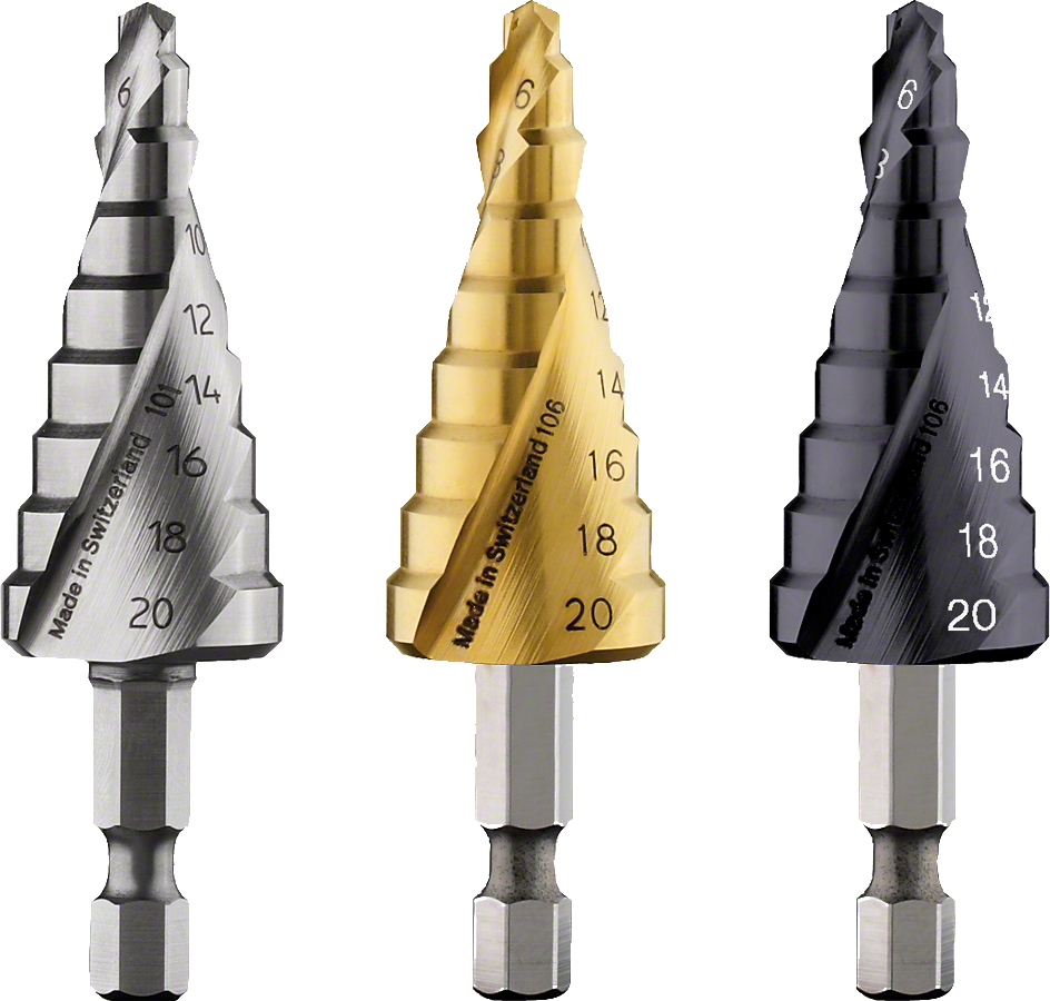 Bosch step drill bit set with hex shank for metal.
