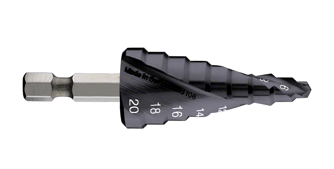 Bosch step drill bit HSS-TiN for 4-20 mm holes.