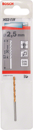 Bosch 2.5 mm HSS-TiN metal drill bit.