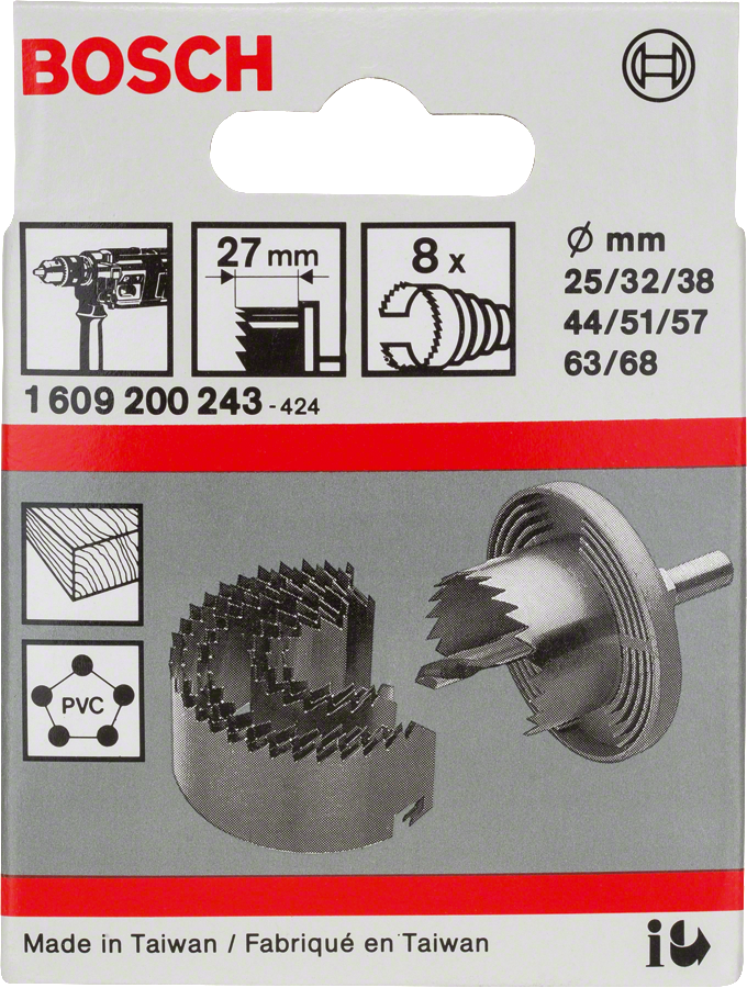 Bosch 8-piece hole cutter set 25–68 mm.