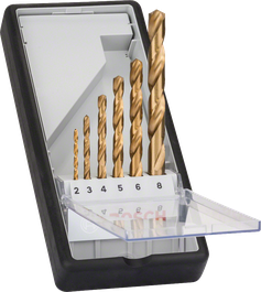 Bosch 6-piece Robust Line HSS-TiN metal drill bit set.