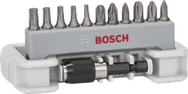 Bosch 11-piece screwdriver bit set with bit holder.