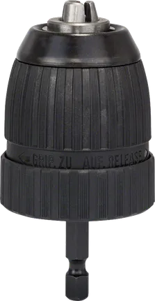 Bosch keyless chuck 10 mm with 1/4 inch hex shank.