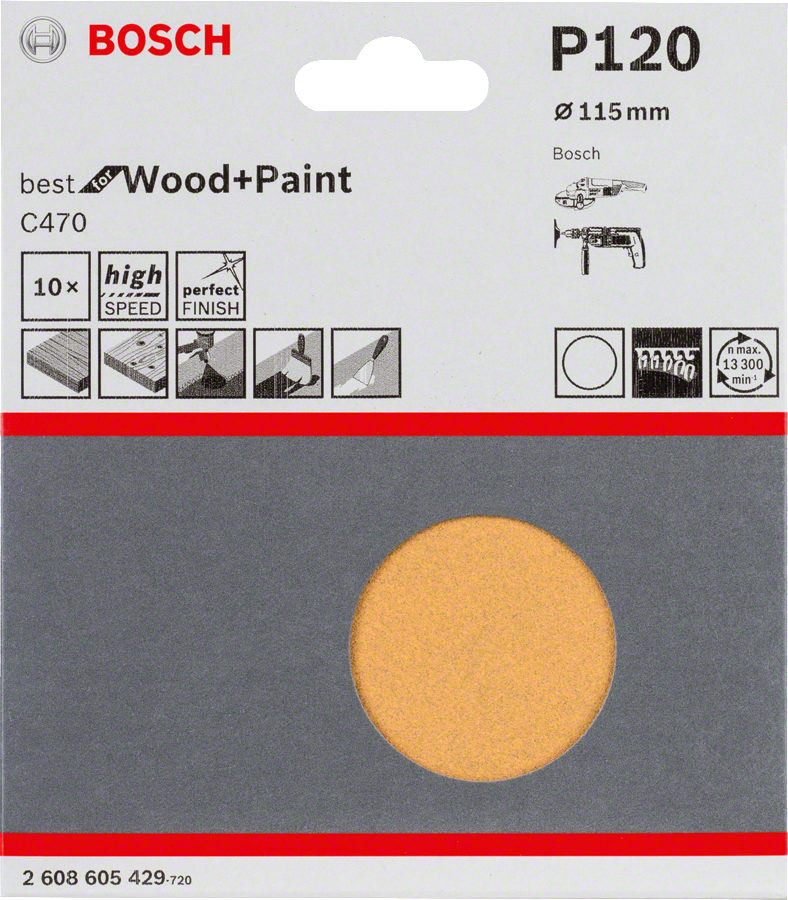 Bosch C470 115mm 120 grit sanding sheet set for wood and paint.
