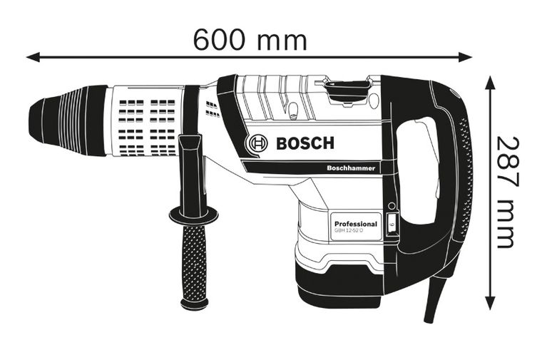 Rotary hammer dimensions.