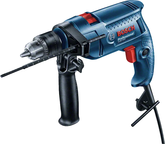 Bosch GSB 550 impact drill with side handle.