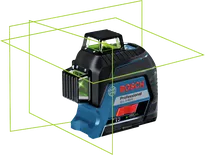 Bosch GLL 3-80 G laser leveling tool with green lines.