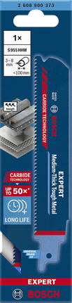 Bosch reciprocating saw blade S 955 HHM 3–8 mm tough metal.