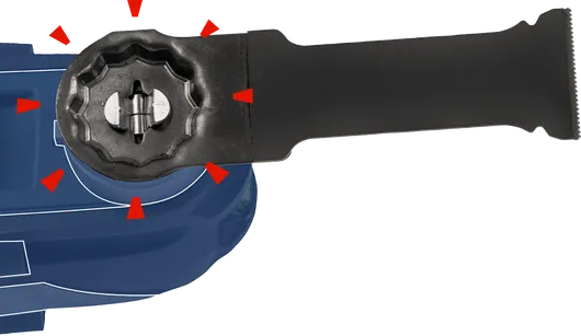 Side handle attachment being fixed onto a blue power tool.