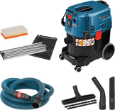 Bosch GAS 35 M AFC wet and dry vacuum cleaner with accessories.