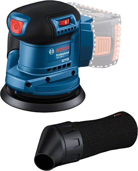 Bosch GEX 185-LI random orbit sander with dust filter.