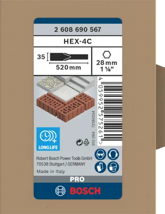 Bosch PRO HEX-4C flat chisel 28 mm 35×520 mm.