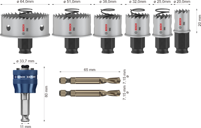Bosch PRO Sheet Metal PC Plus Hole Saw Set, 8 sizes.