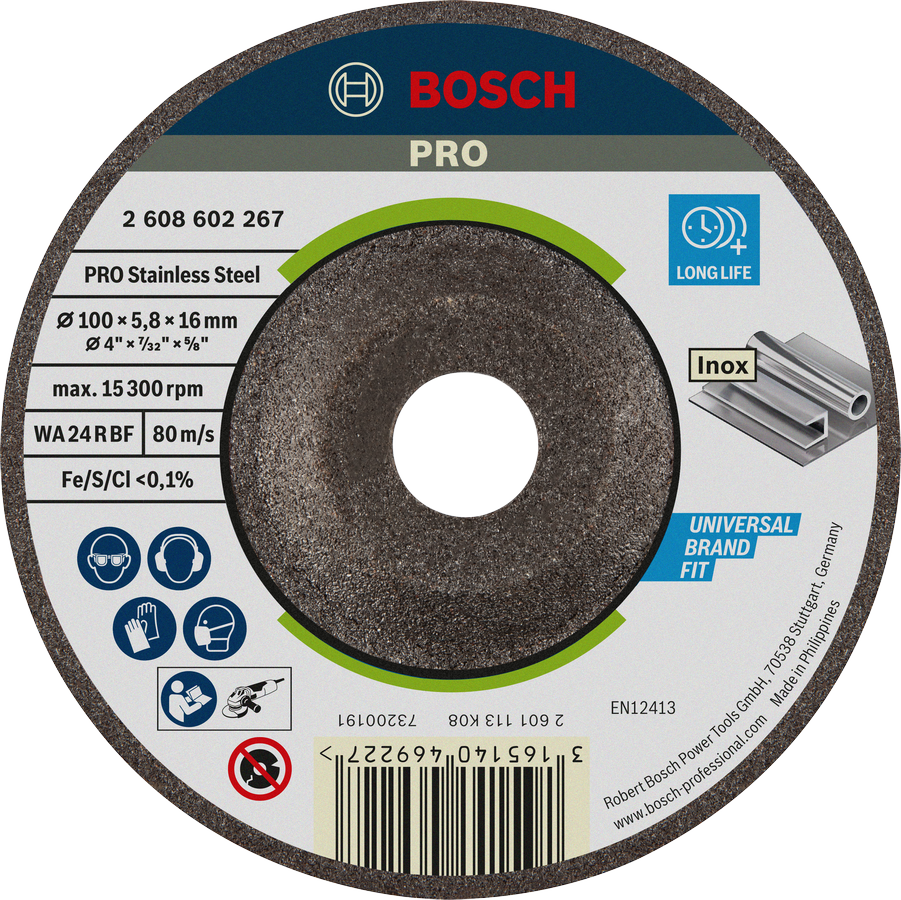 Bosch PRO Stainless Steel Grinding Disc, 100 mm WA 24 R BF.