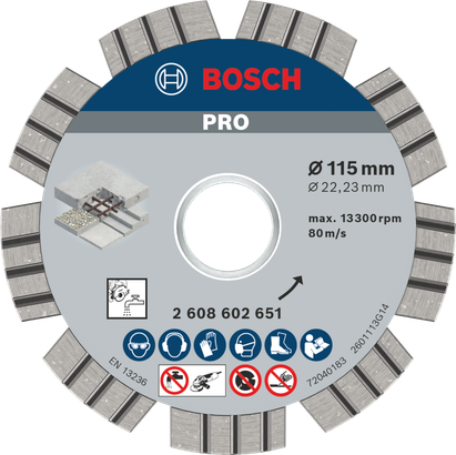 Bosch PRO Concrete Diamond Disc 115mm for cutting concrete.