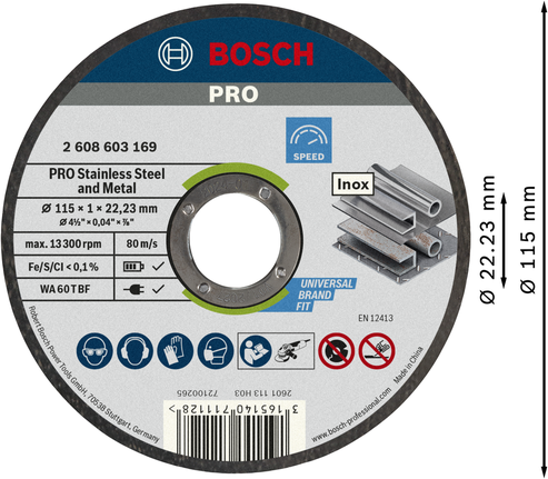 Bosch PRO Stainless Steel and Metal cutting disc, 115 mm.
