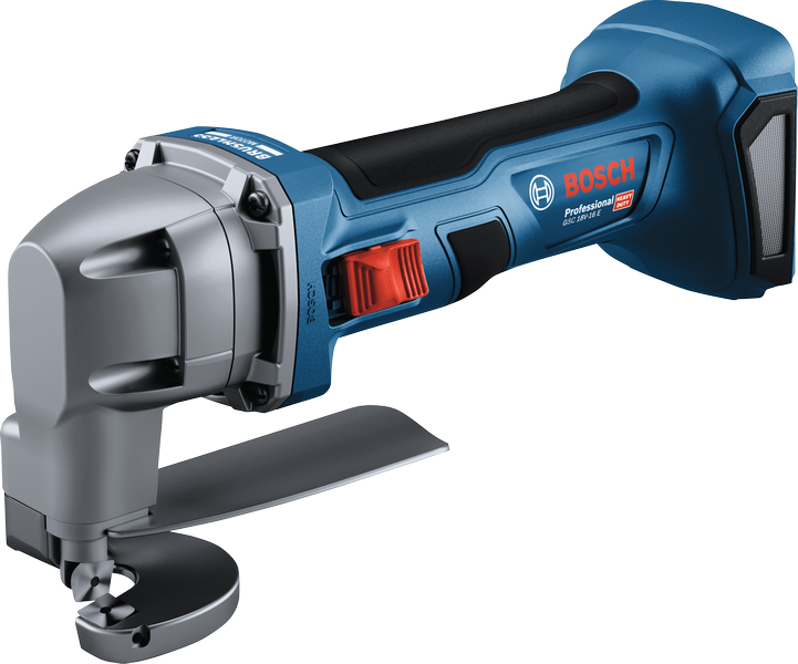 Bosch GSC 18V-16 E cordless metal shear for cutting steel.