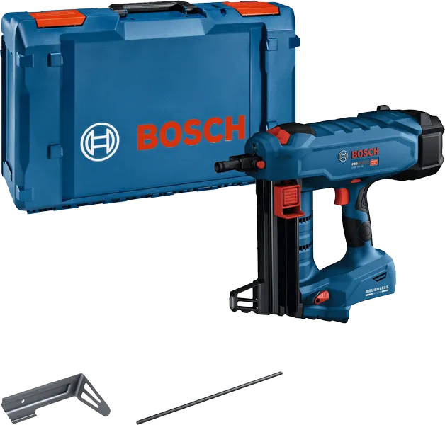 Bosch GNB 18V-38 cordless nailer with carrying case.