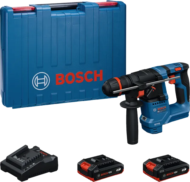 Bosch GBH 18V-18 rotary hammer drill set with case.