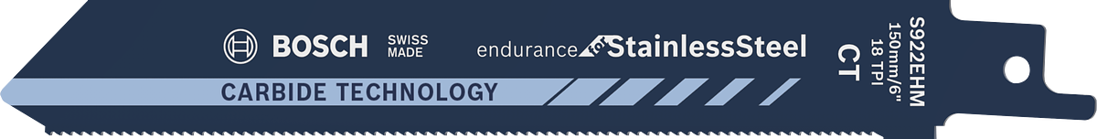 شفرة المنشار الترددي المصنوعة من الكربيد من Bosch Endurance للفولاذ المقاوم للصدأ.