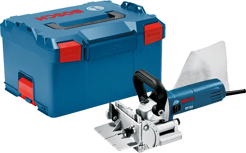آلة تقطيع Bosch GFF 22 A مع علبة L-Boxx زرقاء.